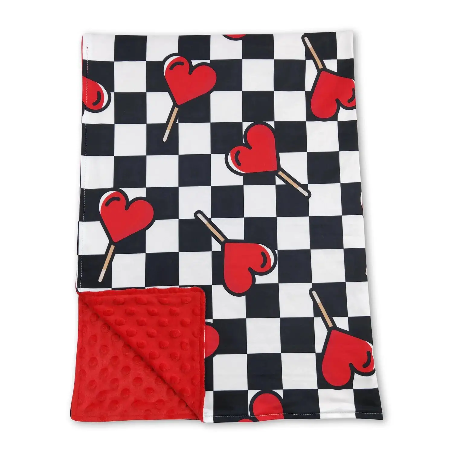

Black Checkered Hearts Minky Blanket for Baby Girls Plaid Lollipop Valentine's Day Theme Soft Snuggly29*43 inches