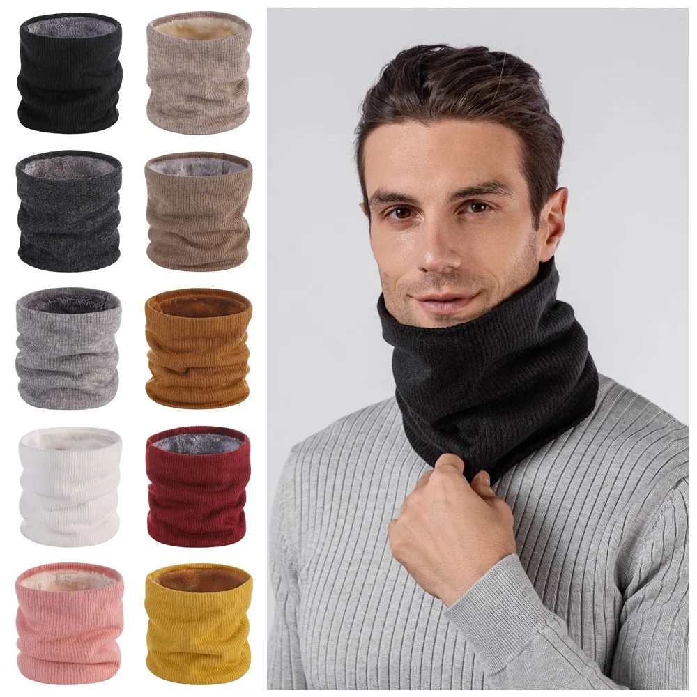 Fashion Fleece Lined Knitted Scarf Double-Layer Collar Scarf Circle Loop Scarves Windproof Thick Winter Neck Gaiter Woman/Men