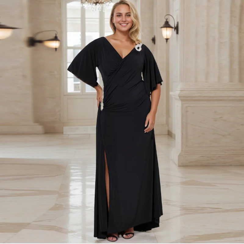 

Индивидуальные шифоновые платья для матери невесты, новое свадебное платье трапециевидной формы с v-образным вырезом длиной до пола, простое плиссированное платье с рукавами-хафами