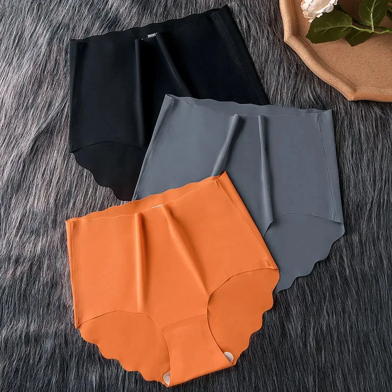 3 pz/set Mutandine Senza Soluzione di Continuità A Vita Alta per Le Donne di Seta del Ghiaccio Hip Lift Slip Invisibile Mutande Femminili Comfort Lingerie Sexy M-XXL