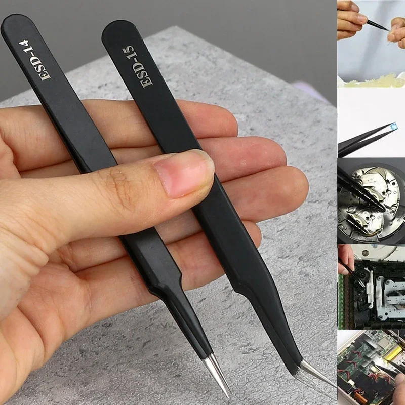 Watch Tweezers Tool ESD Anti-Static Steel  Watches Repair Tool Maintenance Industrial Electronic Tweezer Watchmaker Magnifier