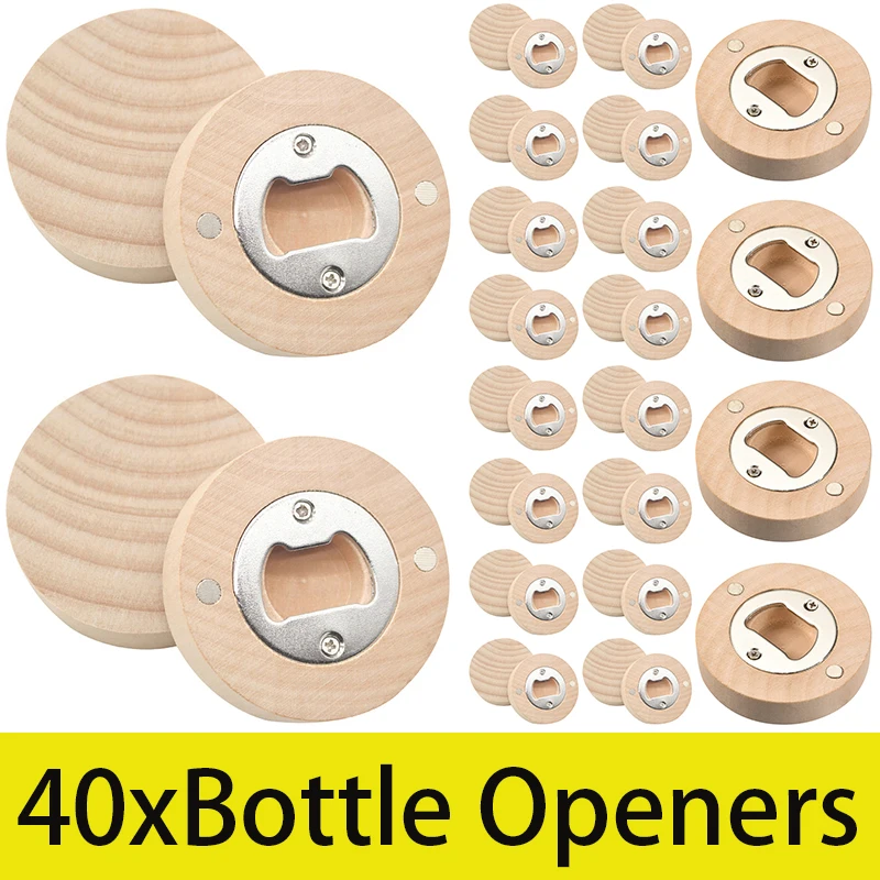 

40Pcs Wooden Round Shape Bottle Opener Coaster Fridge Magnet Decoration Beer Bottle Opener