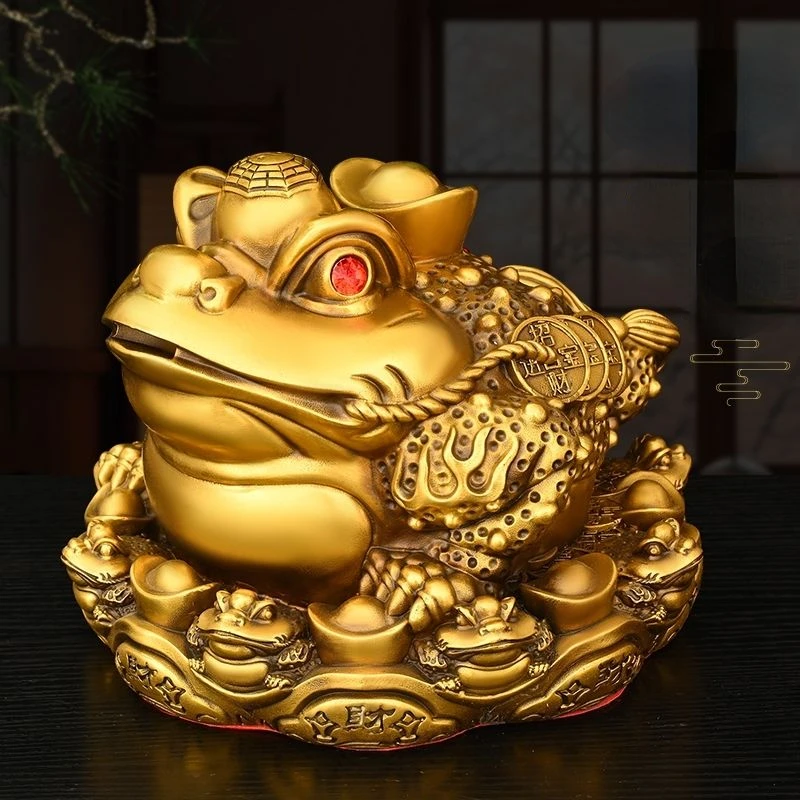 Wealth Attract Zhaocai Copper Gold Toad Ornament Three Legged Toad Office Decoration Living Room Wine Cabinet Craft Opening Gift