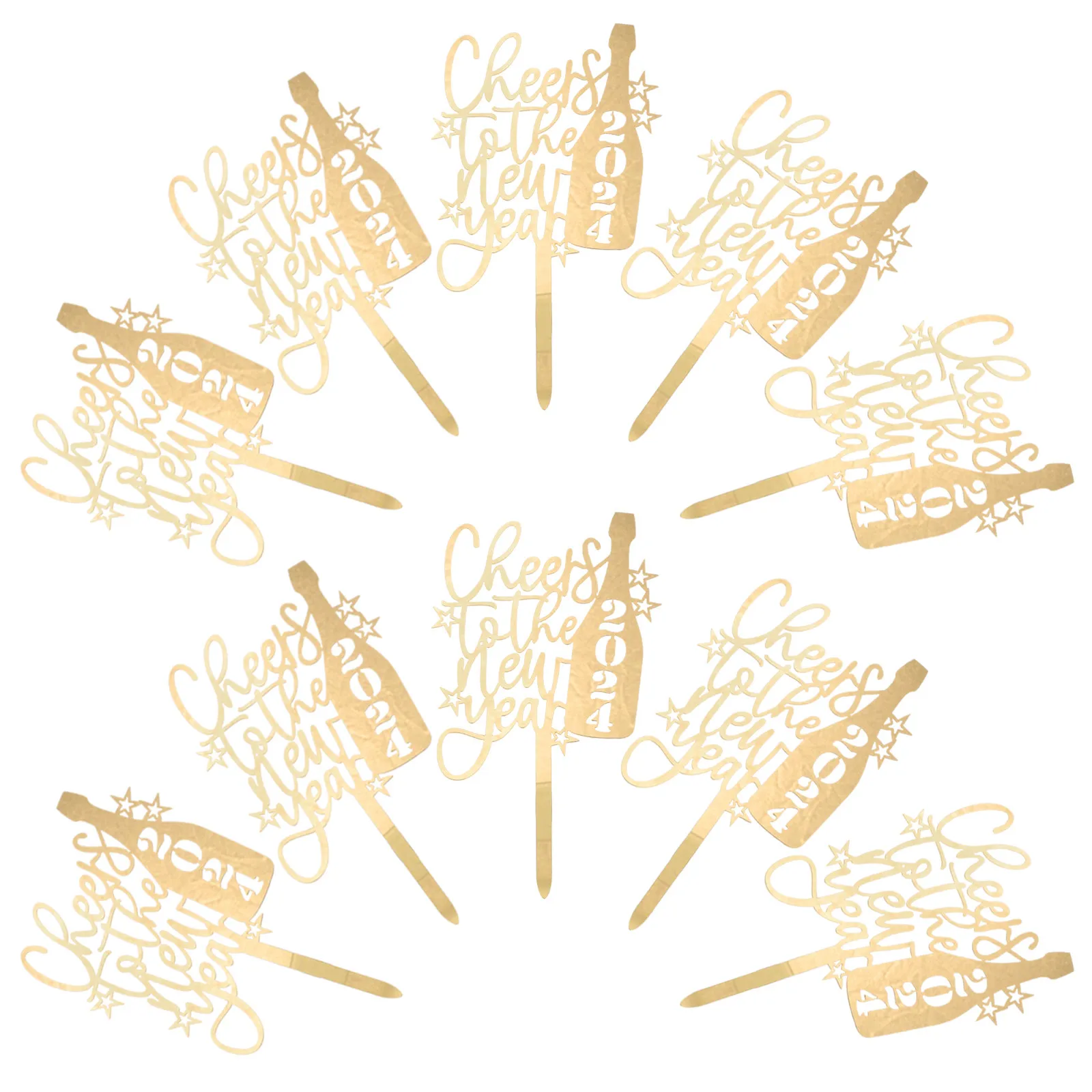10Pcs New Year Cake Inserts Food Grade Cupcake Toppers Happy New Year Party Dessert Decoration Cake Picks 2024 Festival Ornament
