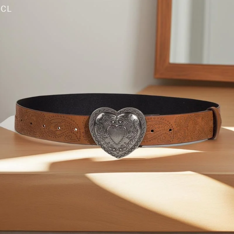 Liebe Herz Form Schnalle frauen Gürtel Mode Casual Kleid Jeans Zubehör Gürtel Gothic Retro Braun Pu Leder Bund