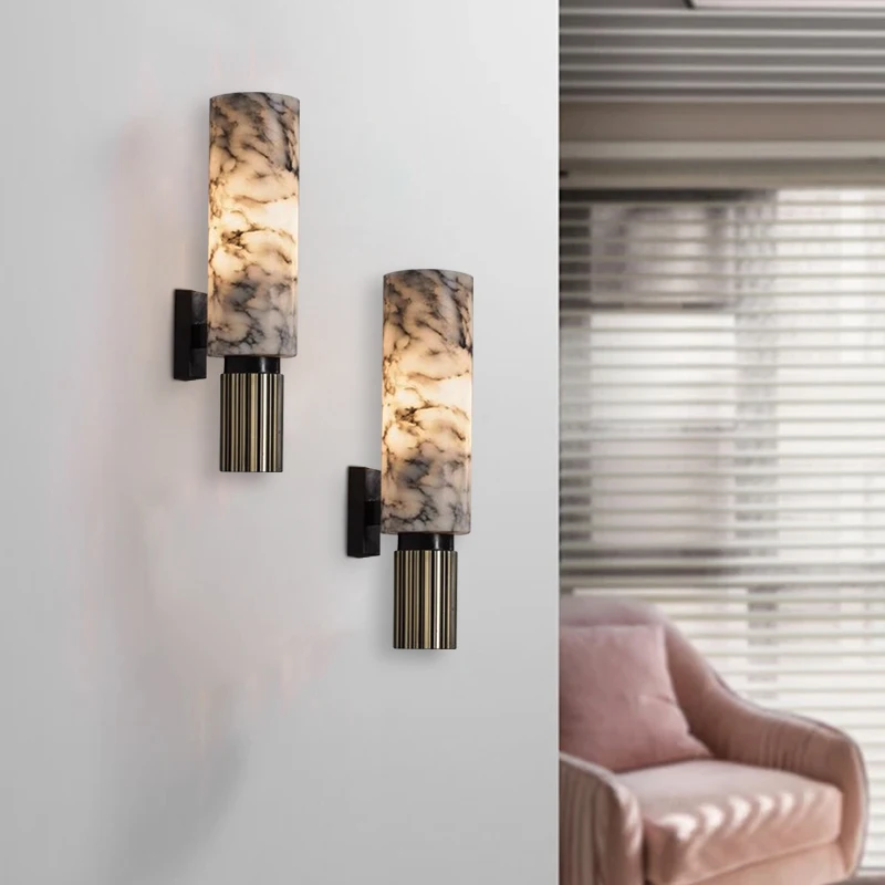 Led Natural Marble Wall Sconce Lamps Luxury Home Decoration Background Light Fixture, Bedside Hallway Bathroom Decor Lighting