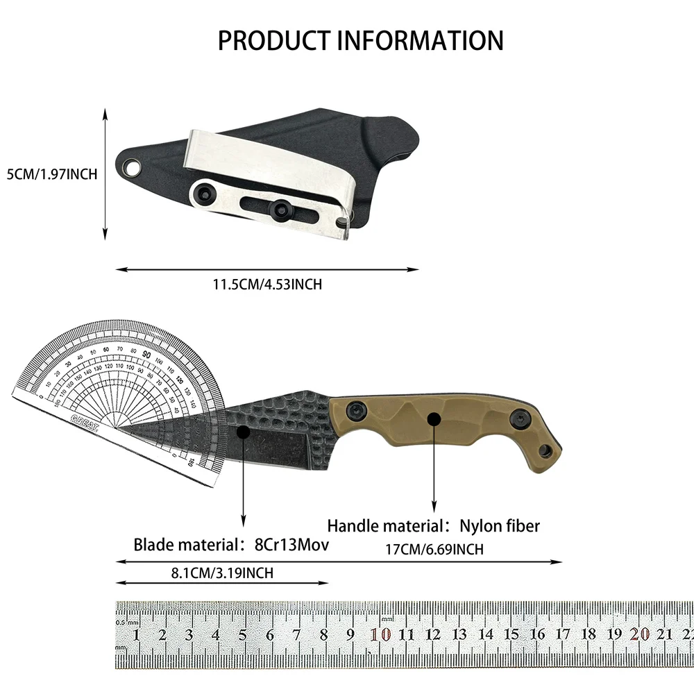 3 verschiedene Arten von feststehenden Messern mit Scheide, 8Cr13Mov Klinge, Nylonfasergriff, robustes Outdoor-Campingmesser, Wandermesser – Detail 6