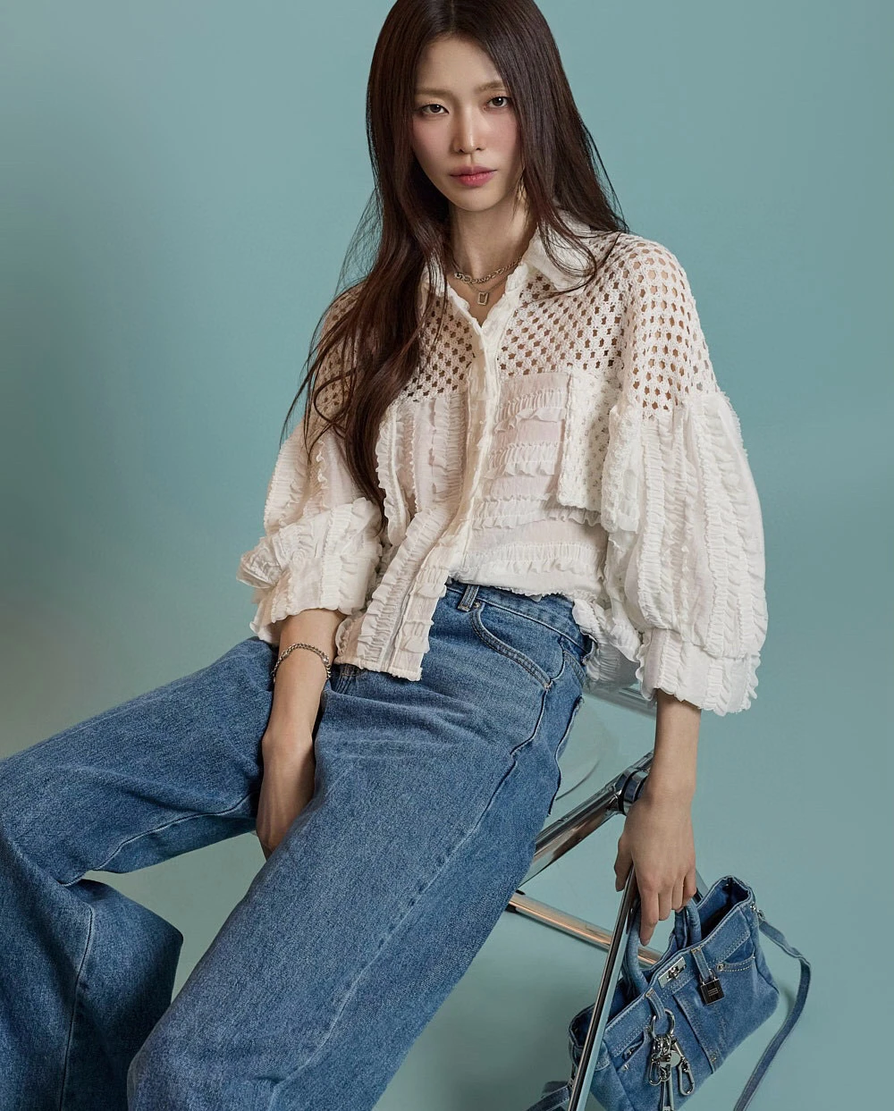 

Женское прямое платье с кружевным воротником и рукавами-фонариками в стиле Dongda Gate, модное, с длинными рукавами и вставками