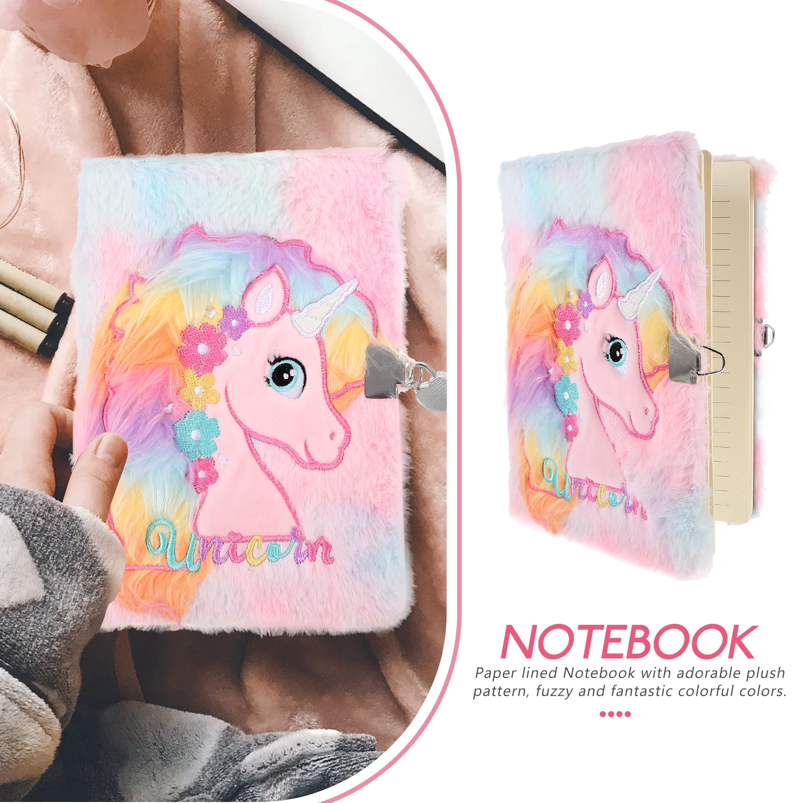 Cover Notebook Plush Diary Lovely Fluffy Cover Notebook Portable Plush Notepad with Lock cartoon notebook