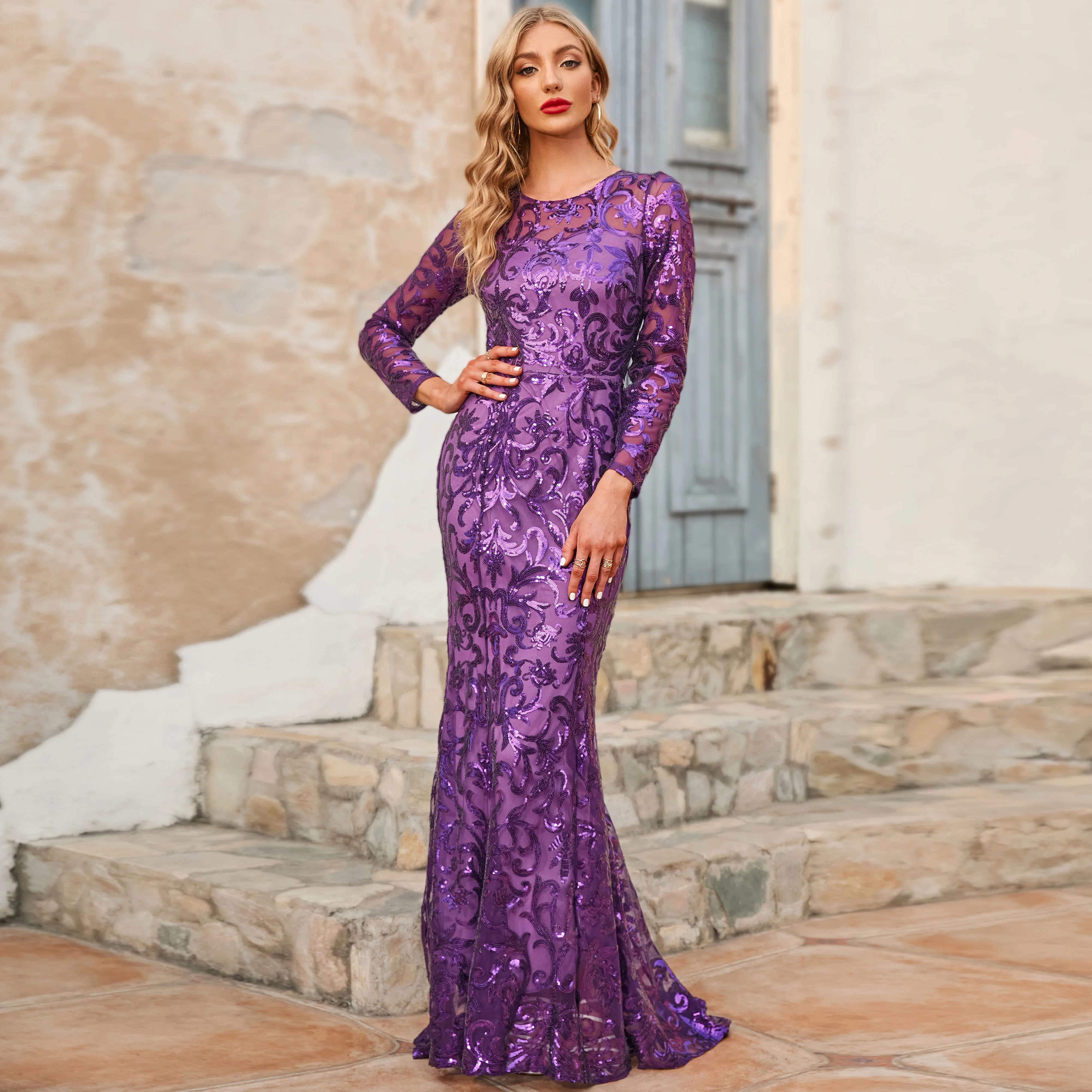 Robe de soirée moulante et Sexy pour femmes, tenue de soirée, de bal, de Club, à bretelles, en soie, avec diamants, violet, printemps et automne