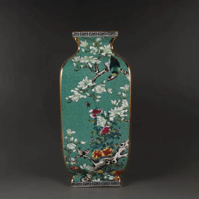 Traditional Chinese Jingdezhen antique Qianlong enamel square vase Chinese style classical home decoration ornament