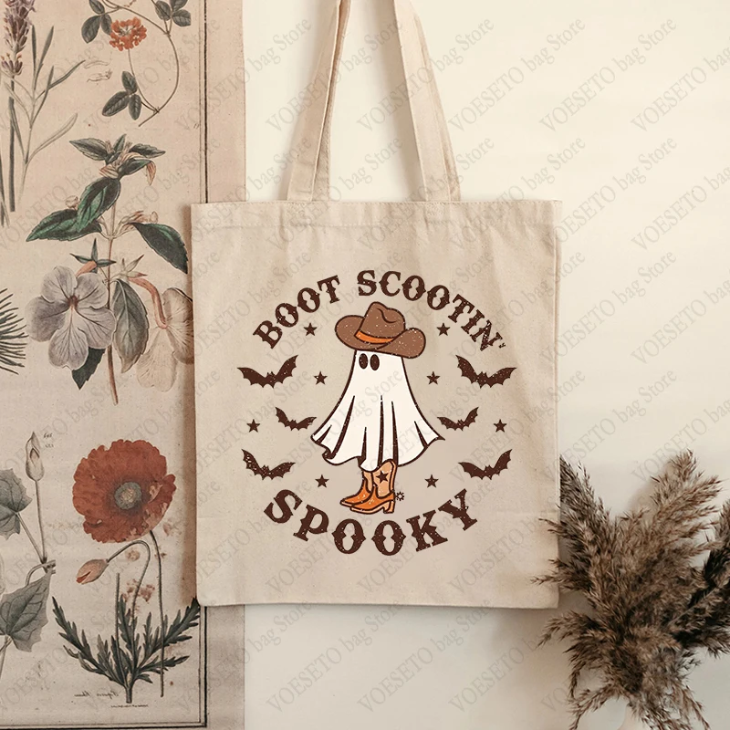 Boot Scootin Spooky Pattern Tote Bag Halloween Gift Handbag Cute Spooky Outdoor Men\'s Women\'s Shopping Bag Carrier Bag