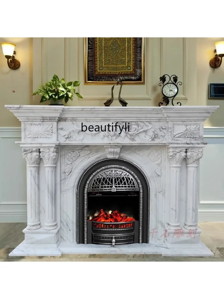 Natural stone jazz white marble fireplace European American Chinese decorative cabinet ornament customization