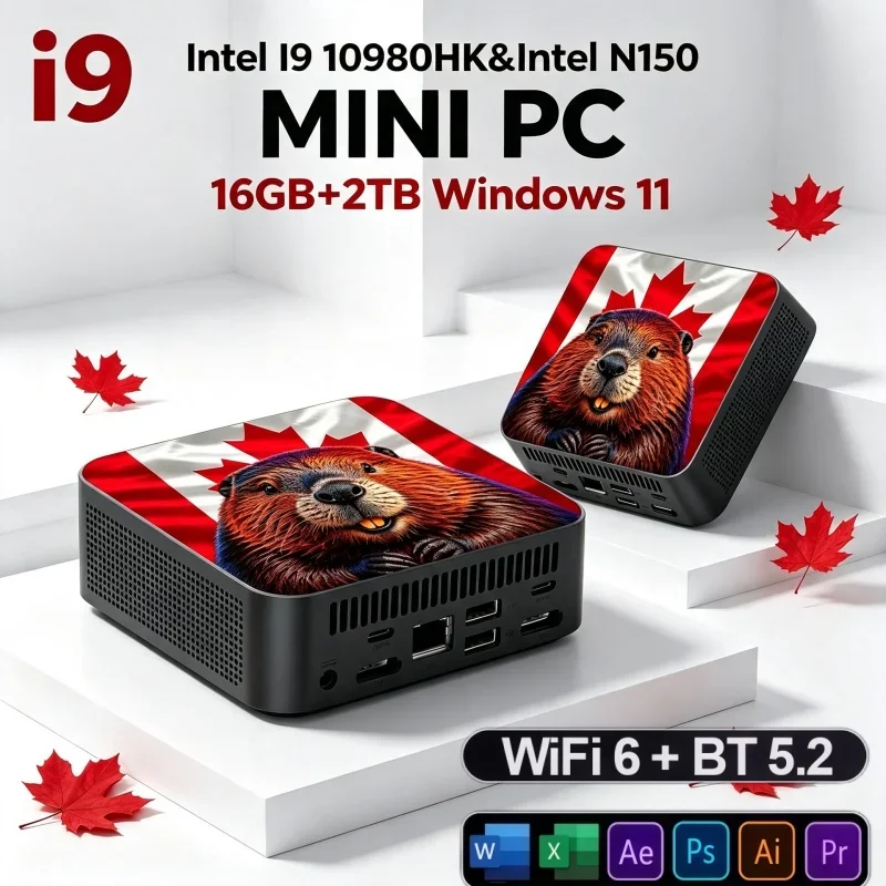 高性能ミニpc-インテルi9‑10980hk-インテルn150-win11-16gb-ram-2tb-ssd-wifi6-bt52-4kゲーミング-ビジネス-ポケットコンピューター