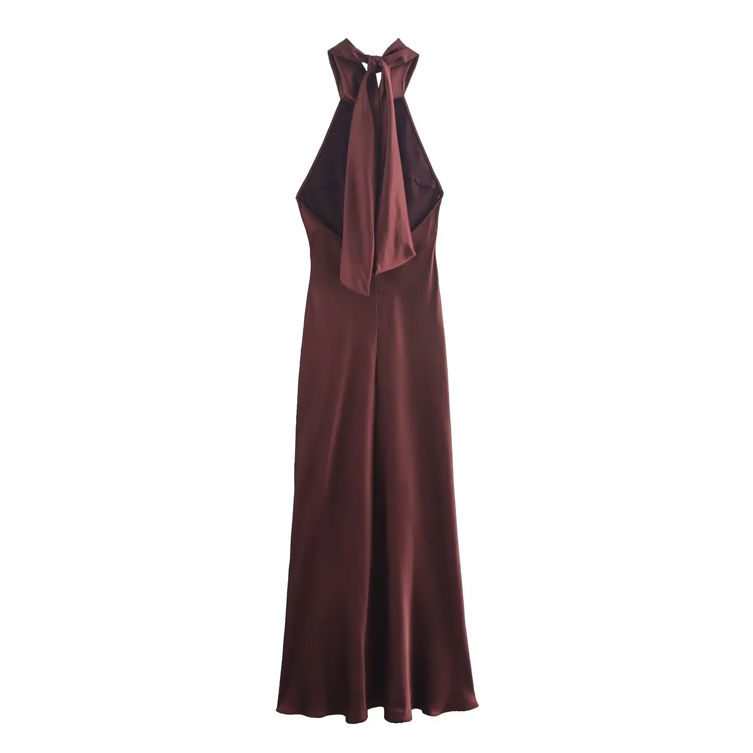 JNLEAOG Autumn New Women's Satin Feel Dr Hanging Ne Collar Gown Polyester Fiber H Version Casual Sle Single Piece