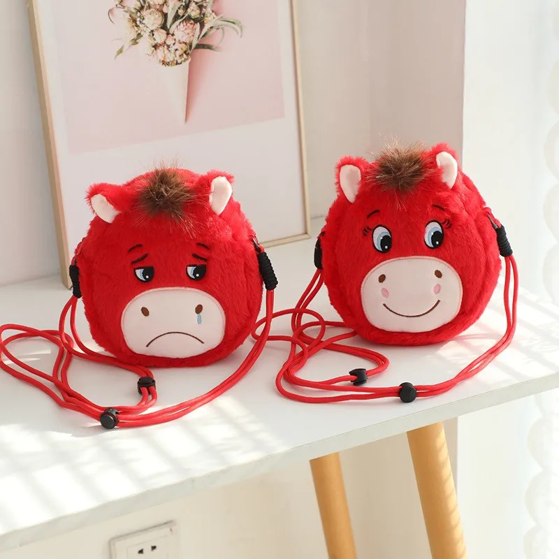 Linda Bolsa de Peluche con Forma de Caballo de Dibujos Animados, Bolsa de Hombro para Niños, Monedero de Pony Triste y Feliz, Bolsa Peluda, Regalo de Año Nuevo o Cumpleaños para Niños