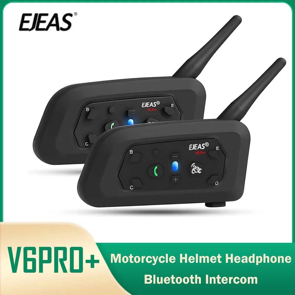 

EJEAS V6 Pro+ Motorcycle Bluetooth Headset Intercom Helmet Communication 2-Way 6 Riders 800M IP65 for Motorcycling Skiing