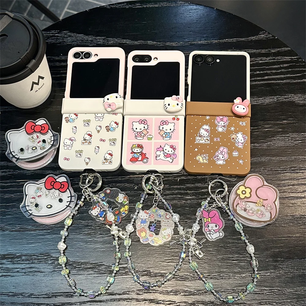 

Korea INS Cute Hellokitty Melody magnetic stand phone case for Samsung Galaxy Z Flip7 Flip6 7 Flip 5 4 3 cover with chain cases