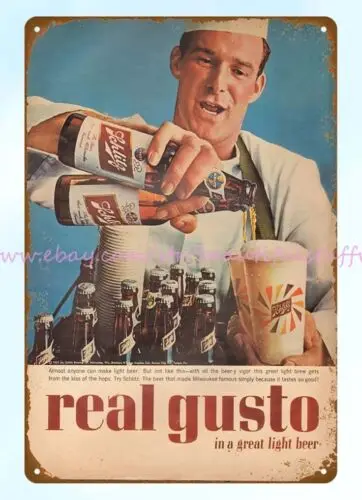 prints online 1963 SCHLITZ Beer real gusto in a great light beer metal tin sign