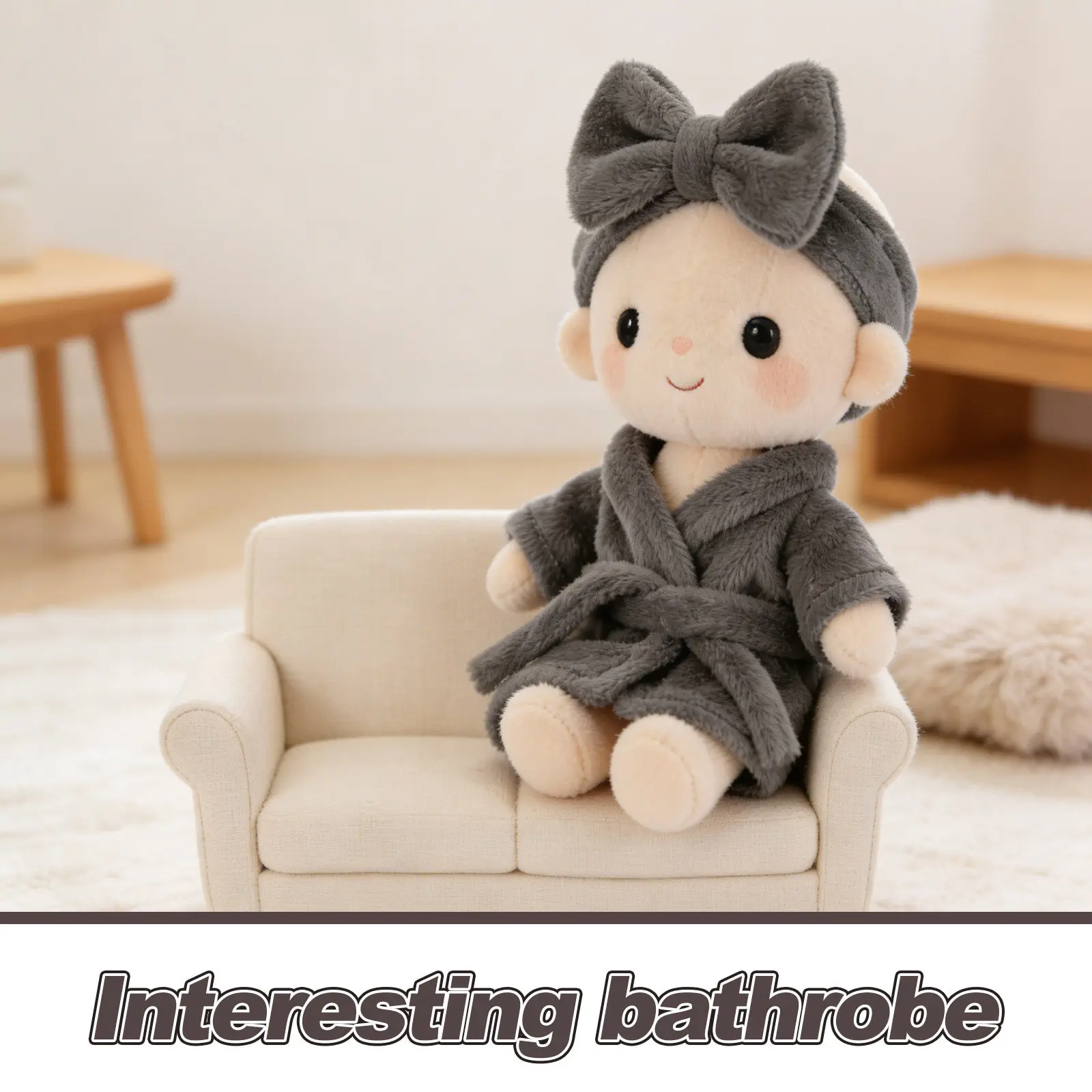 1Set Stuffed Animal Bathrobe Soft 20Cm Pink Robe Clothes Winter Holiday Loungewear Outfit for Girls Creative Pretend Play