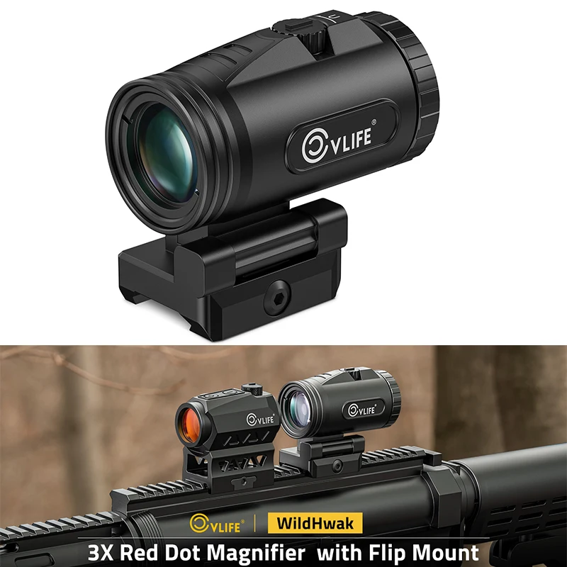 

CVLIFE 3X Red Dot Sight Magnifier with Flip to Side Mount Focus Windage Elevation Adjustable Absolute or low 1/3 Co-Witness