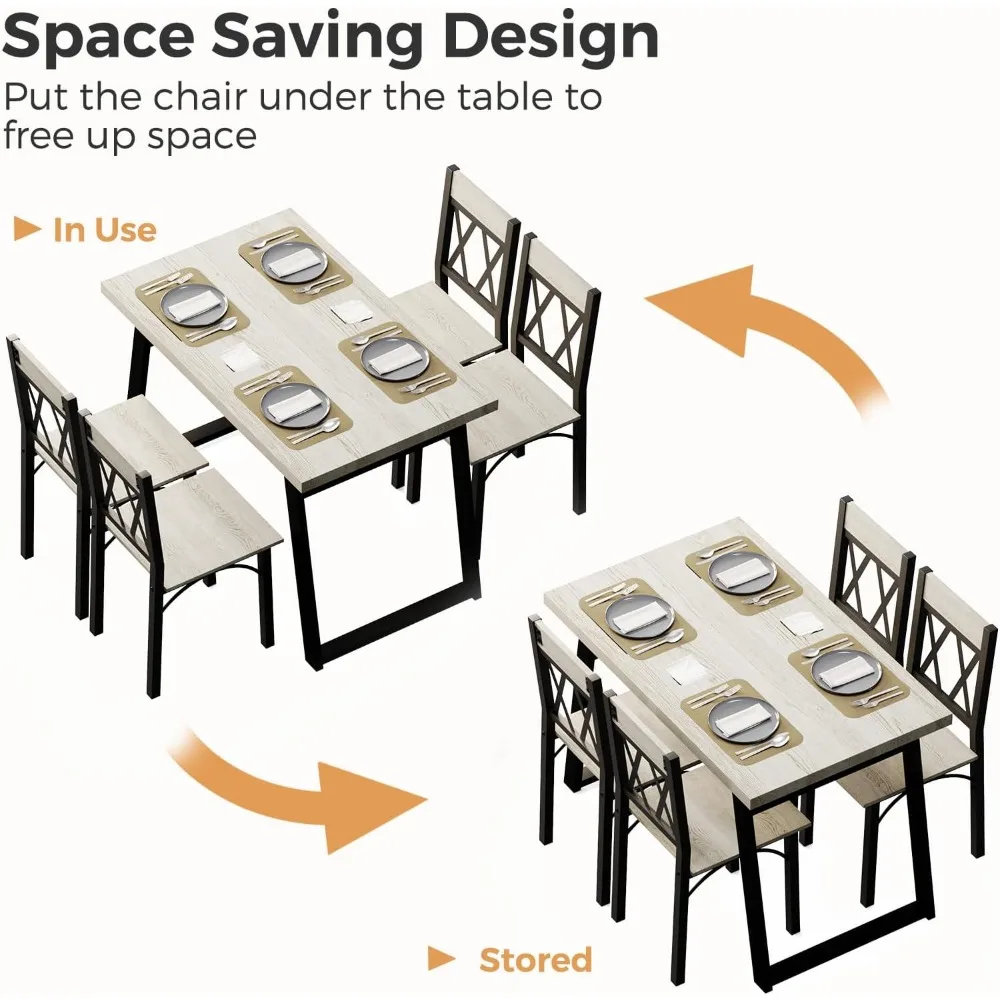 5-Piece Farmhouse Kitchen Table Set, Thickened Metal Frame with Wood Top, Kitchen Table and Chairs for 4 Ideal for Dining Room