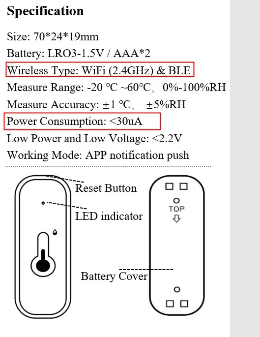 WiFi Smart Temperature And Humidity Sensor Battery  Smart Home Security Work With Alexa Google Home