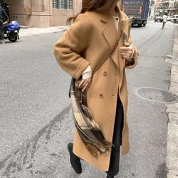Autumn Winter Women's Elegant Woolen Warm Jacket Coat Fashion Medium Long Camel New In Trench Coats