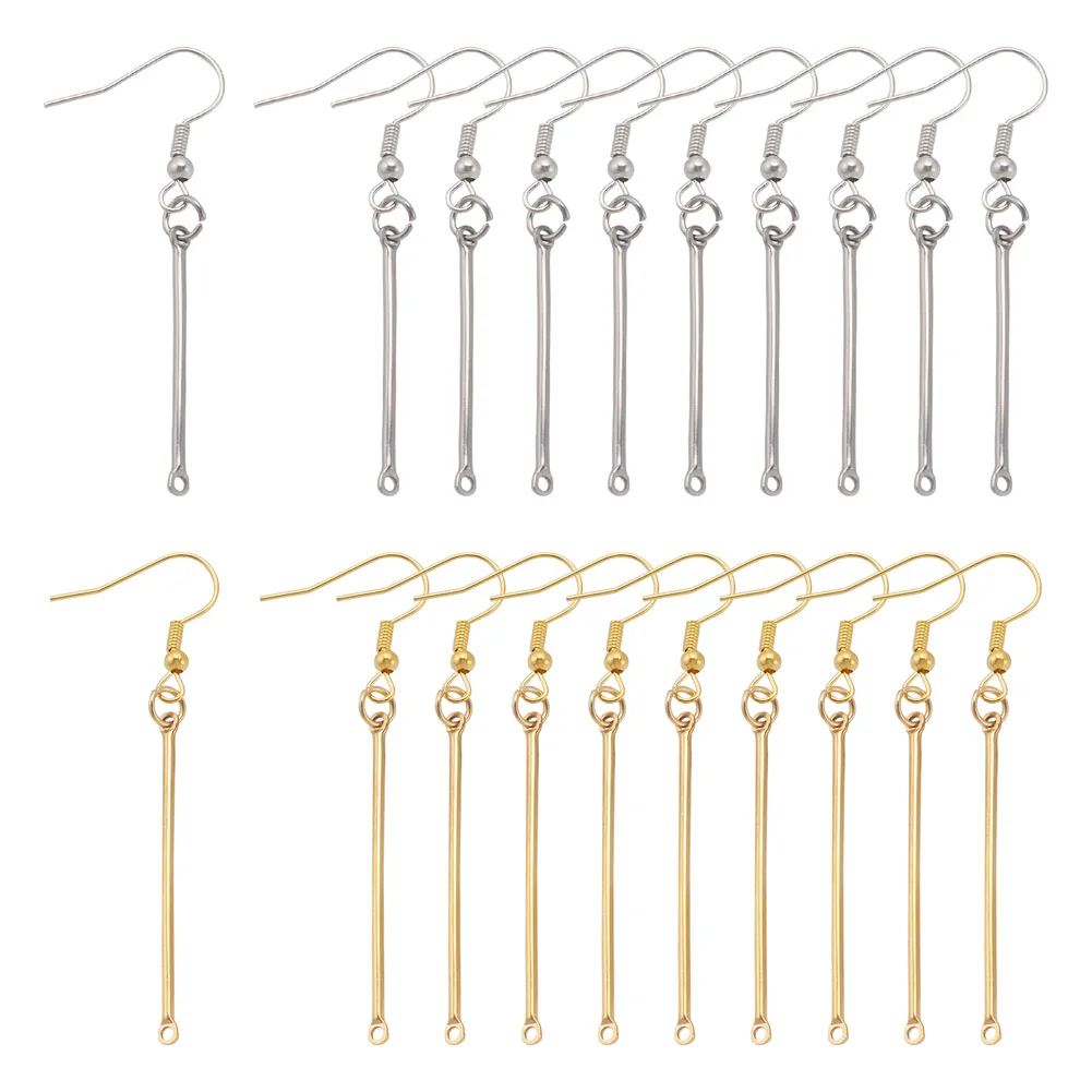 

20Pairs 304 Stainless Steel French Earring Hooks Ear Wire with Iron Bar Link Connectors for jewelry making Accessories 62mm