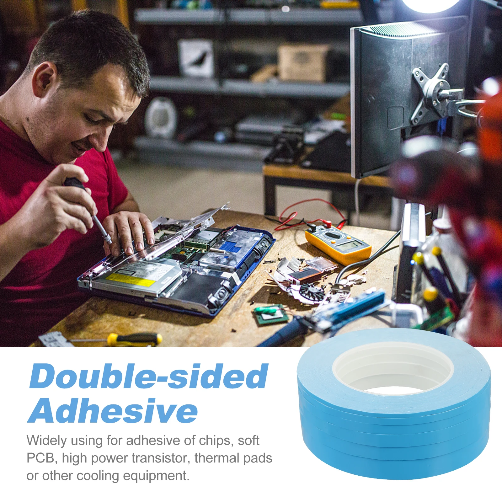 

6 Rolls Double-Sided Thermal Conductive For Heat Sink Led Light Panel Adhesive Fiberglass Cloth High Power Transistor Cooling