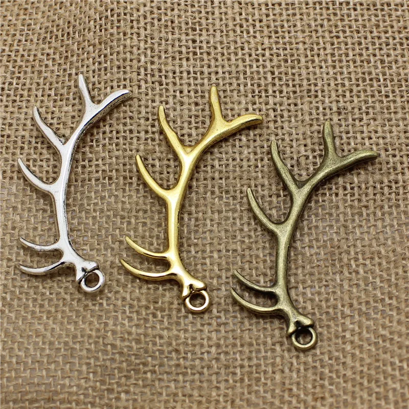 10pcs 32*66mm Christmas Big Antlers Charms Three Color Metal  Trendy Jewelry Christmas Decoration Pendant