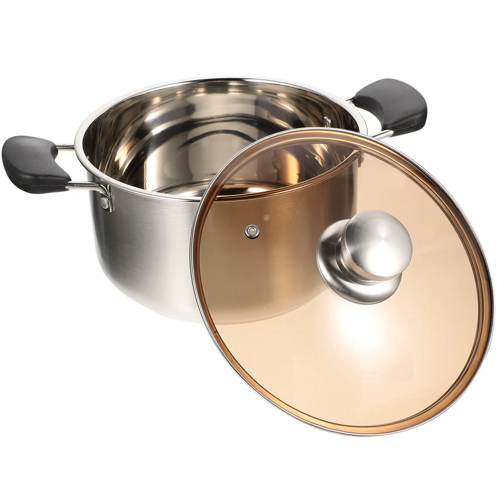 Stainless Steel Soup Pot Small Size Dual Handle Lidded Multifunctional Cooking Pot for Milk Noodles Soup Butter Congee Stew Food