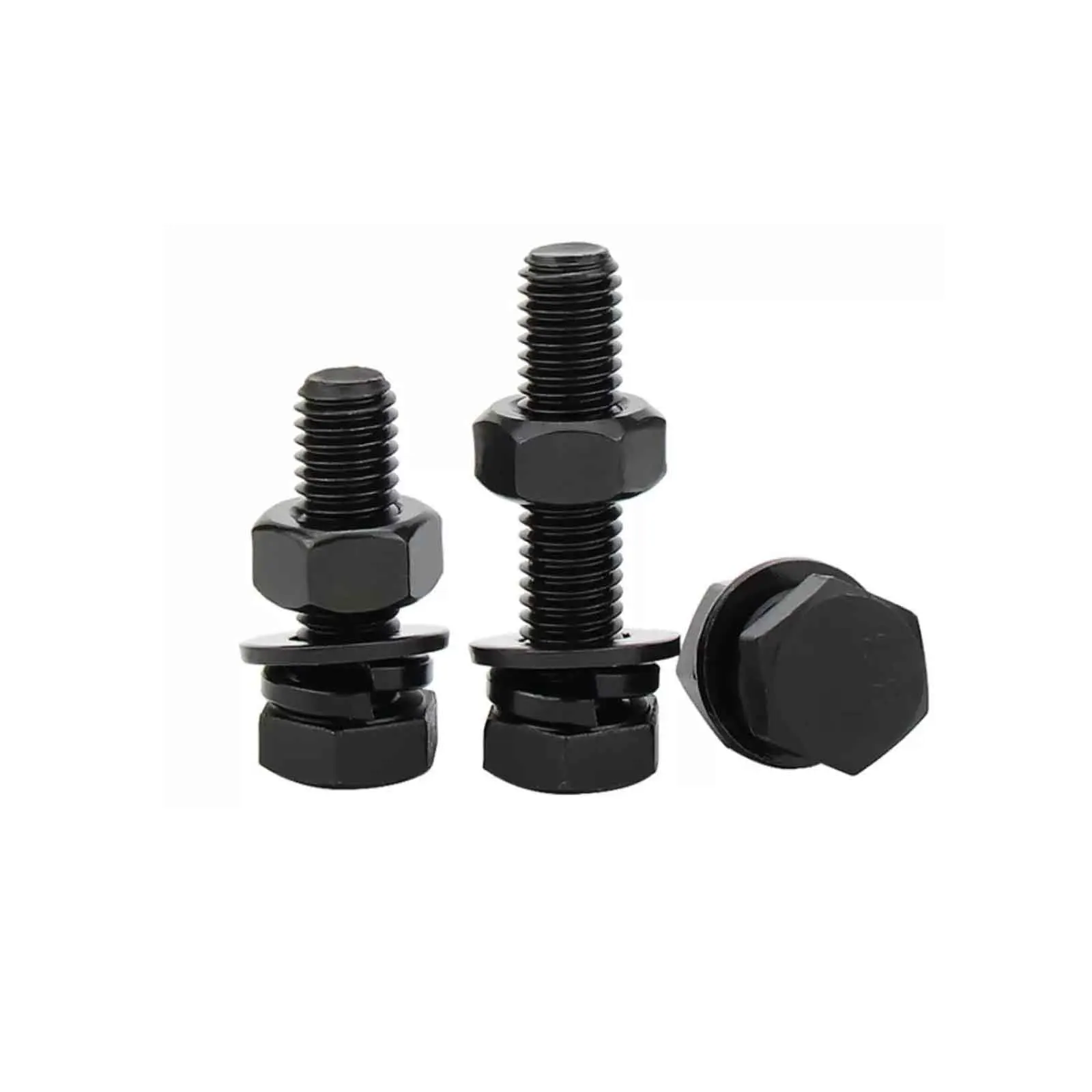 1/20pcs Black 304 Stainless Steel Fully Threaded Hex Bolt Nut Flat Washer Set Extra Long Screw Rod M3 M4 M5 M6 M8 M10 M12