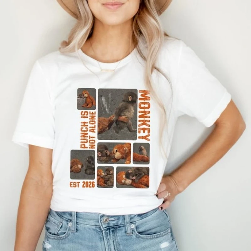 Is Not Alone T-Shirt Justice for Punch Monkey Tee Save Punch Merch Cute Plush Graphic Shirt Animal Lover Gift Short-sleev