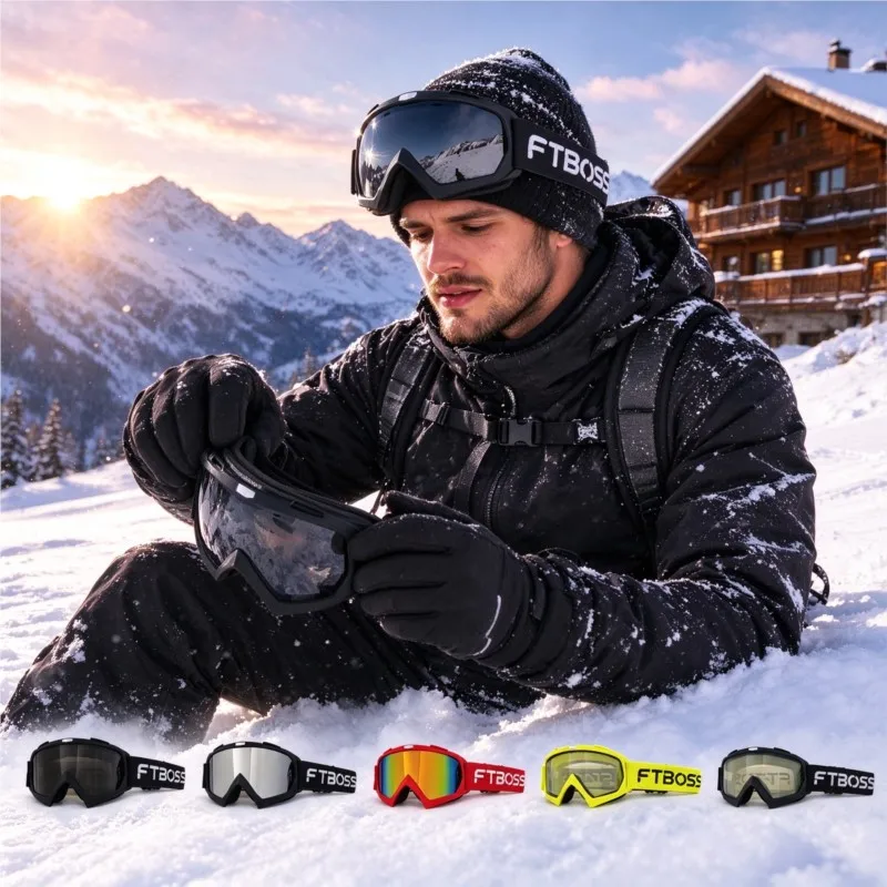 Adult All Season Riding Goggles For Night Outdoor Activities, With Double Layer Anti Fog & UV Protection, Dust & Wind Shield