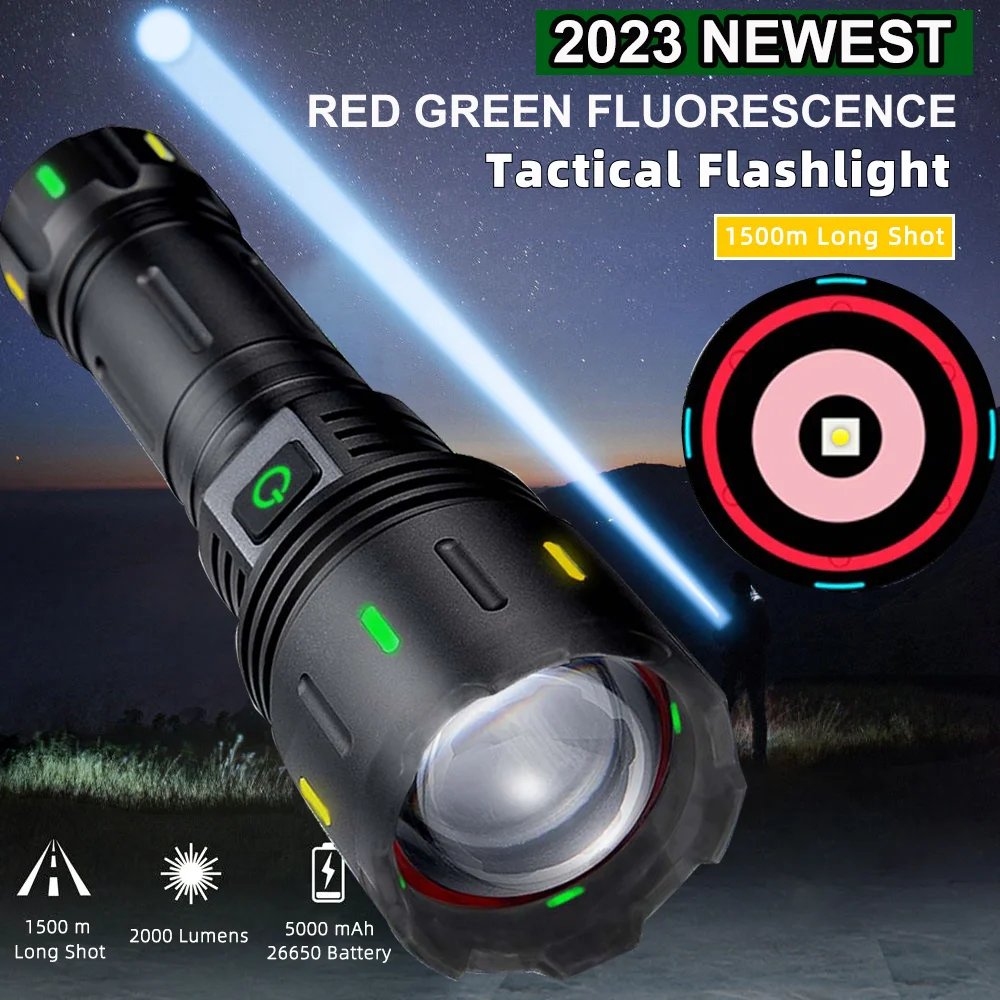 

Brighest New Long Wick LED Flashlight With Power Bank Long Range High-power Telescopic Focusing Type-c Charging Tactical Torch