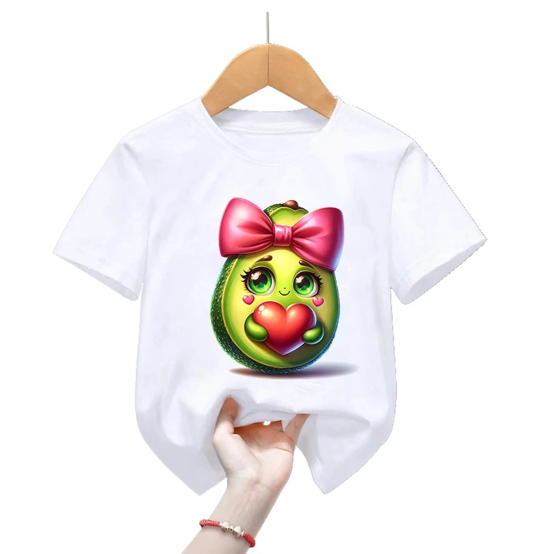 Cute Avocado Love Flowers Printed White Tshirt Girls/Boys Funny Kawaii Kids Clothes Summer Short Sleeve T-Shirt