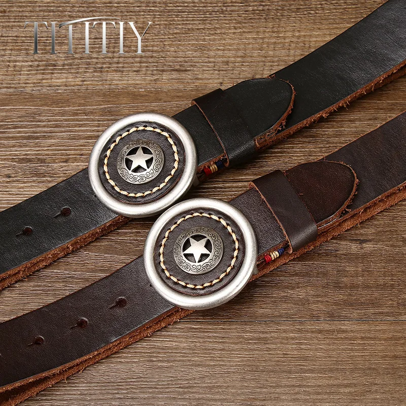 New Men 5.5mm Thickened Cowhide Belt, 38mm Wide Vintage Genuine Leather Plate Buckle Belt, All-match Smooth Buckle Waistband