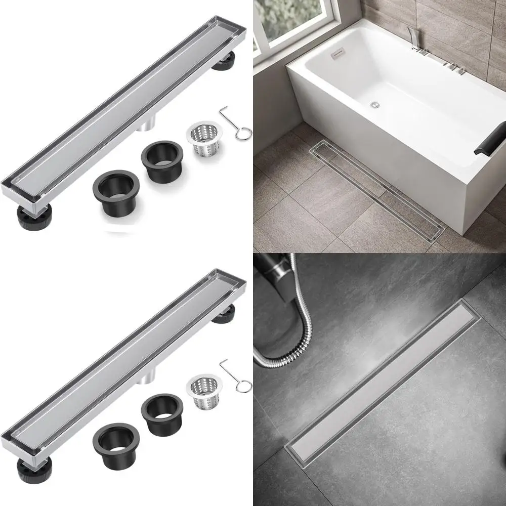 

32 Rectangular Brushed Nickel Shower Drain with Tile Insert and Hair Catcher, 304 Stainless Steel