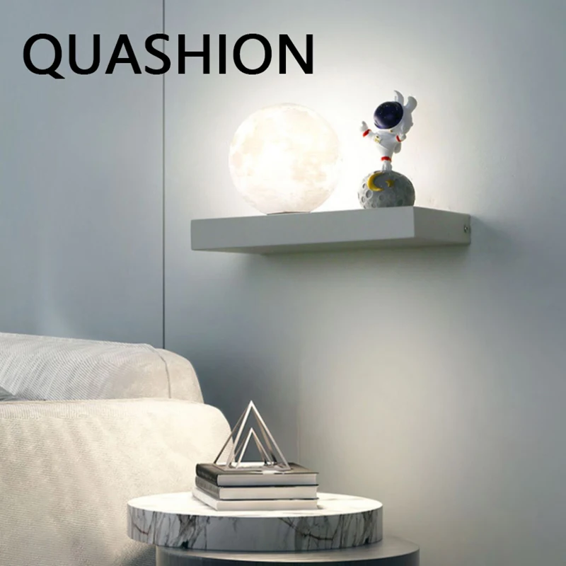 QUASHION Astronaut Children Bedroom Wall Lamps LED Moon Ball Lampshade Lighting Fixture Modern Home Decor Kid Room Sconce Lights