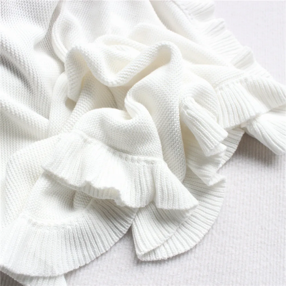 

75x95cm Baby Lotus Leaf Edge Knitted Blanket Photo Prop Baby Cart Cotton Cover Blanket Children'S Bed Holding Blanket
