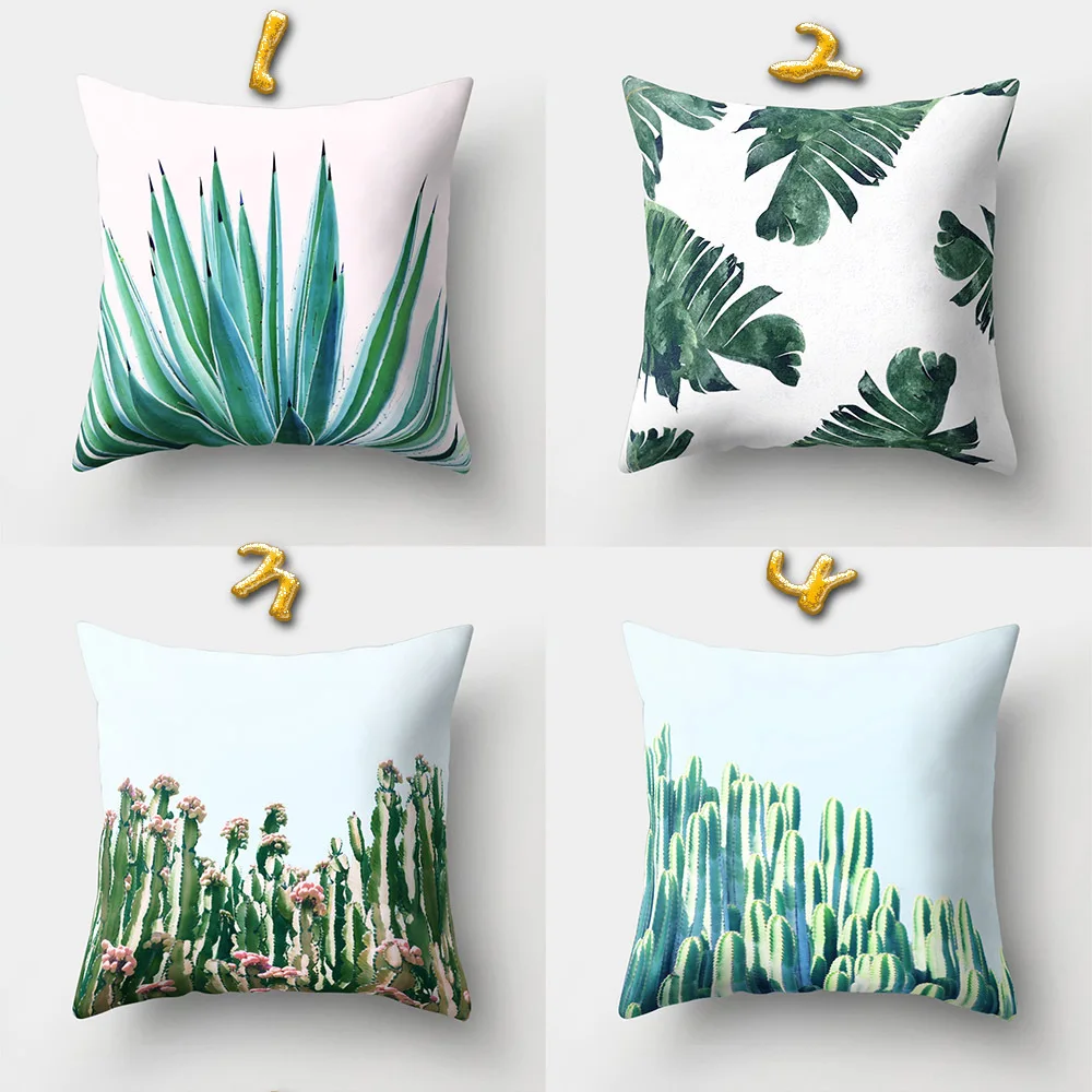 Creative Home Leaves Succulent Throw Pillowcase Green Flowers Leaves Car Back Cushion Covers 40X40cm