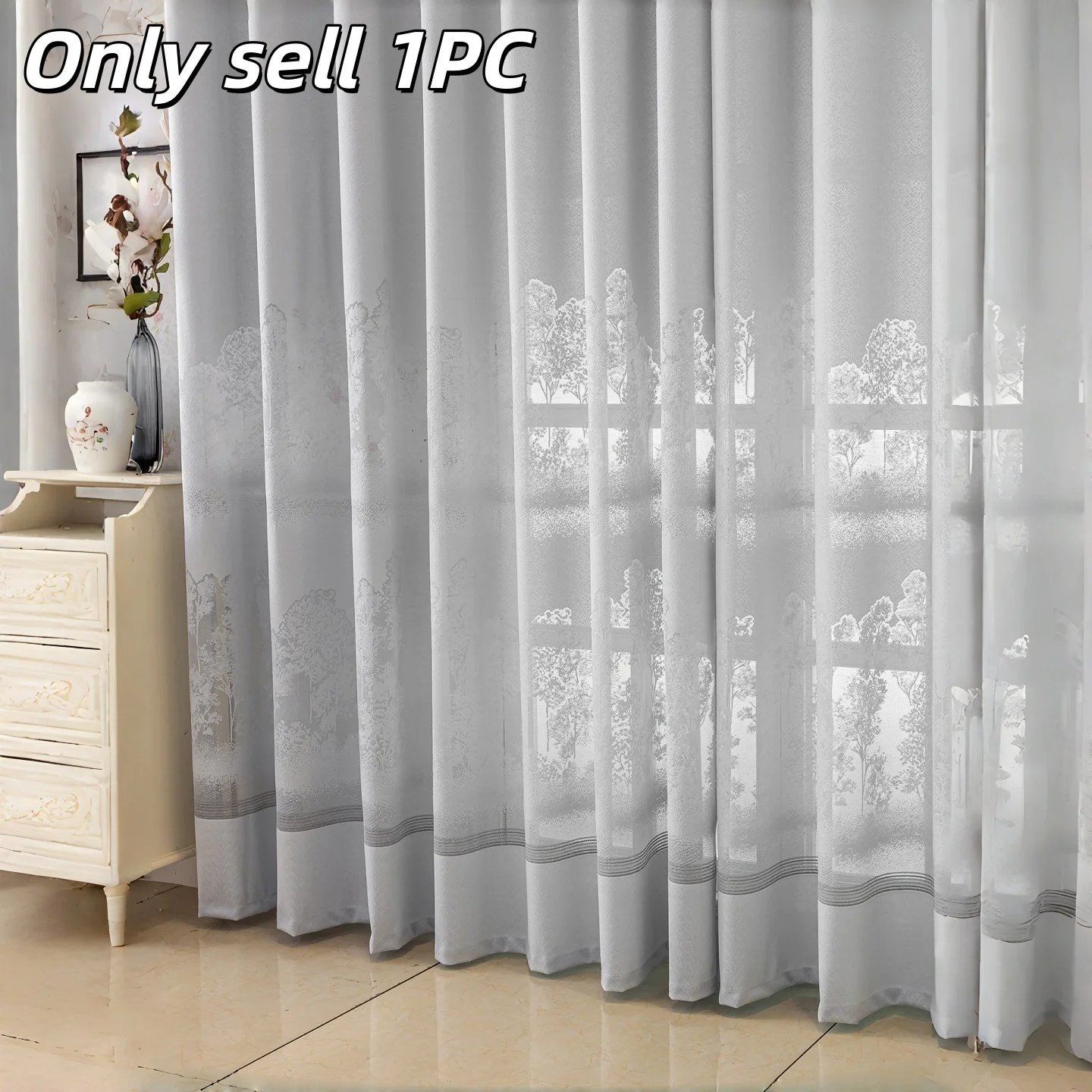 

1PC Modern Living Room Bedroom Sheer Curtain, Sunscreen Balcony Privacy Shade, High-End Chinese Style Window Drapery, Light-Tran