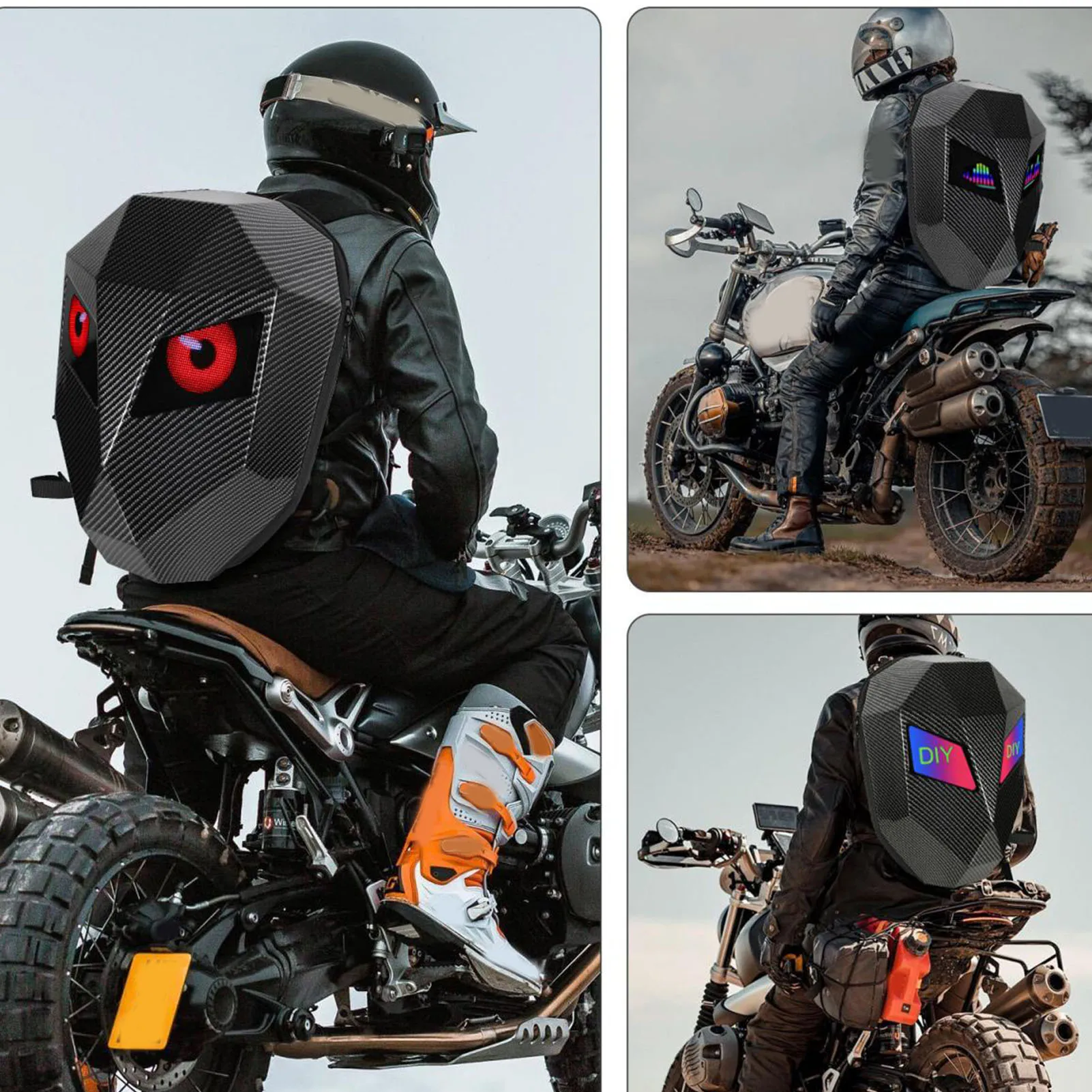 

LED Backpack Large Capacity Programmable Waterproof Carbon Textured Digital Backpack for Travel Motorcycle Laptop Backpack