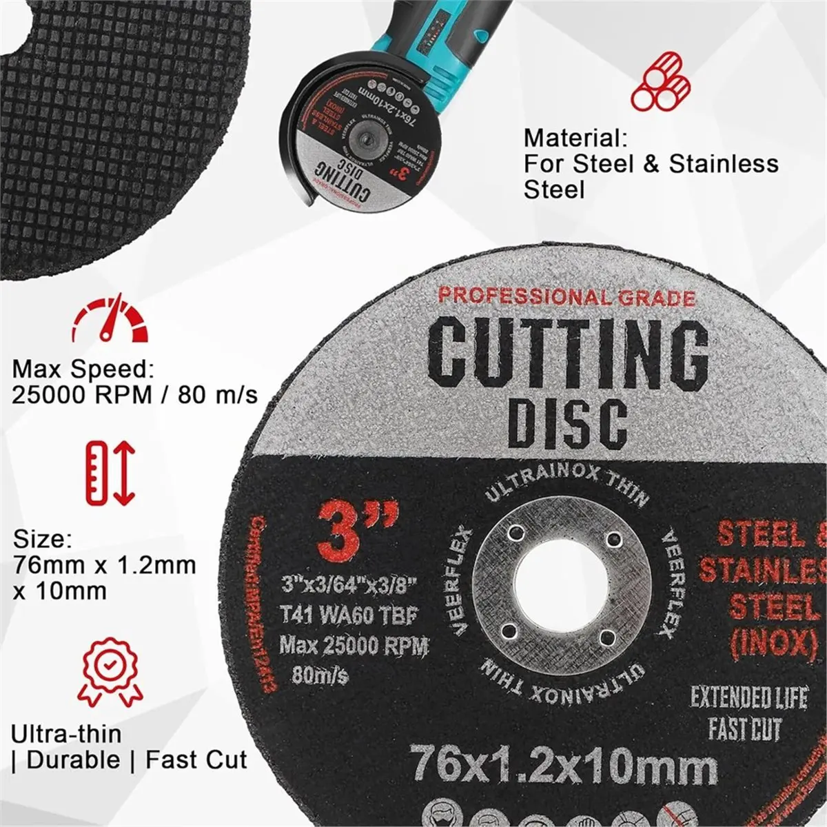 DT57 LATEST MODEL 16pcs Cutting Discs, 76mm Cutting Disc, Angle Grinder Discs for Metal, Grinding Discs, Cutting Discs for Cutti