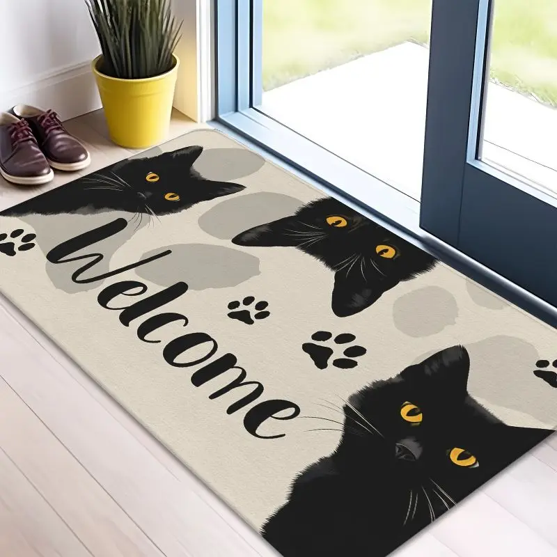 Cartoon Cat Wipe Your Paws Print Mat Entrance Floor Decor Washable Carpet Non-slip Easy To Clean Rug Wrinkle-Resistant Doormats
