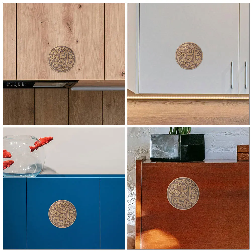 

Round Brass Cabinet Door Applique Style Carved Decor for Furniture DIY Vintage Home Decoration Chinese