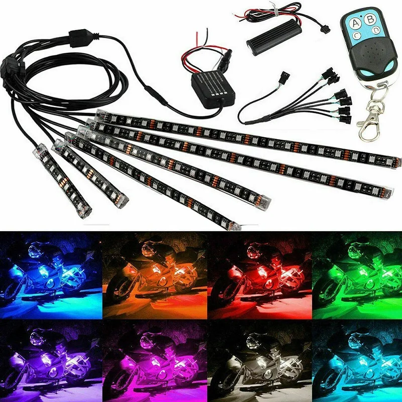 6/8/12/16pcs Wireless Bluetooth Motorcycle LED Neon Light Strip RGB Multicolor Under Glow Lights APP Remote Control Decor Lamp