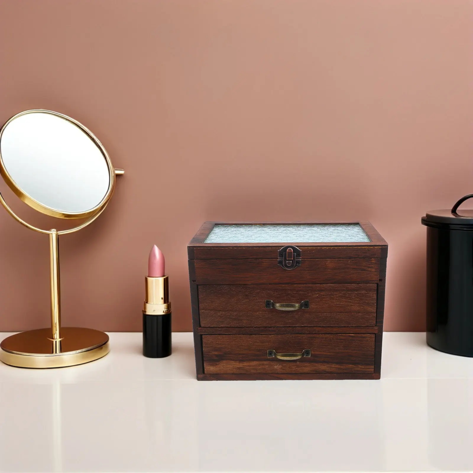 

Rustic Wooden Storage Box with Multi Layer Drawers Desktop Organizer for Nail Polish Jewelry Supplies