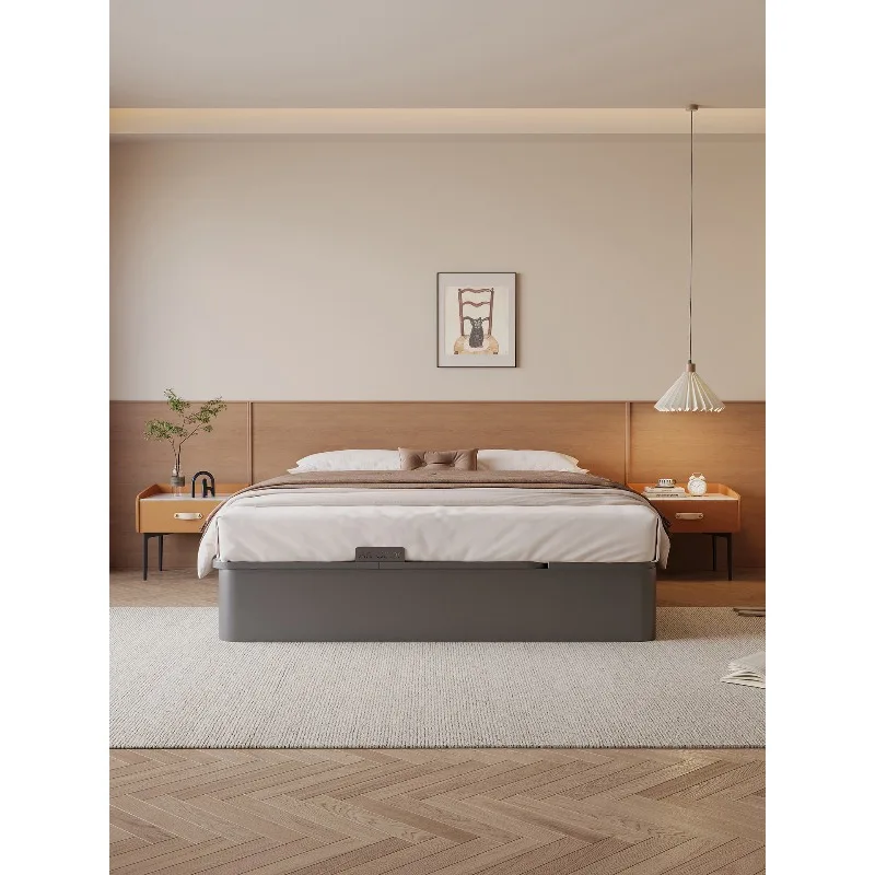 0 Glue wrought iron high box storage bed without bedside flush edge box drawer bed storage